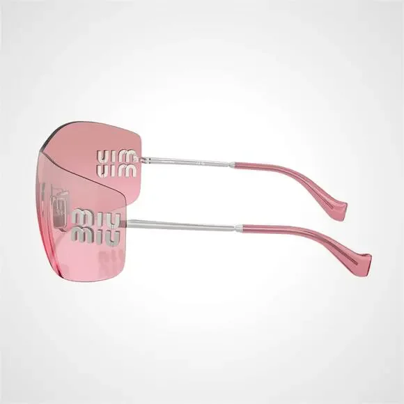 New MIU MIU Sunglasses Aube Silver Pink Mirror Rimless Wrap Authentic Womens - Picture 3 of 6